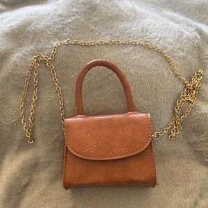 Brown Mini Top-Handle Crossbody Bag with Gold Chain